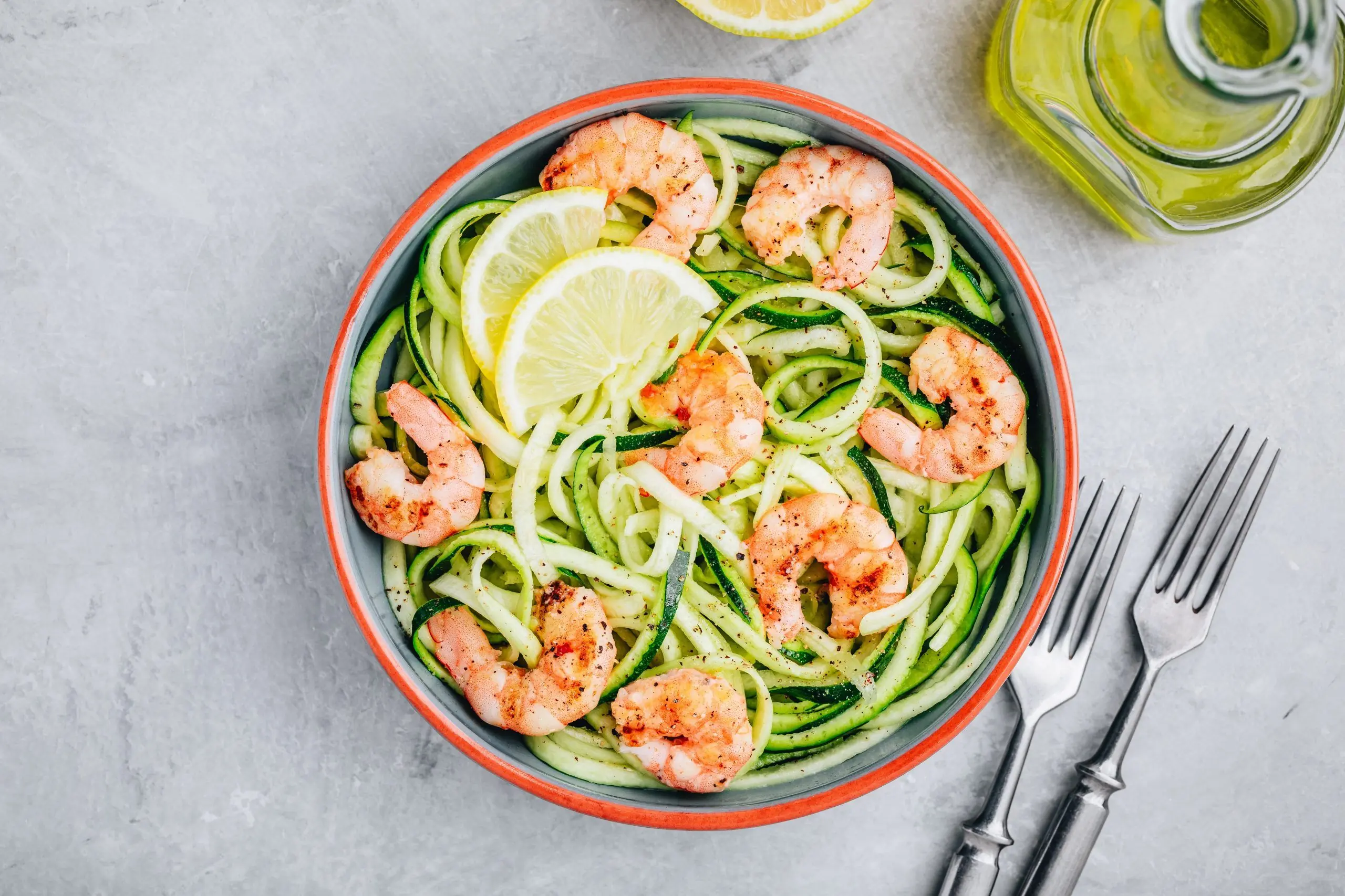 Lemon & Garlic Shrimp over Zucchini Noodle Pasta