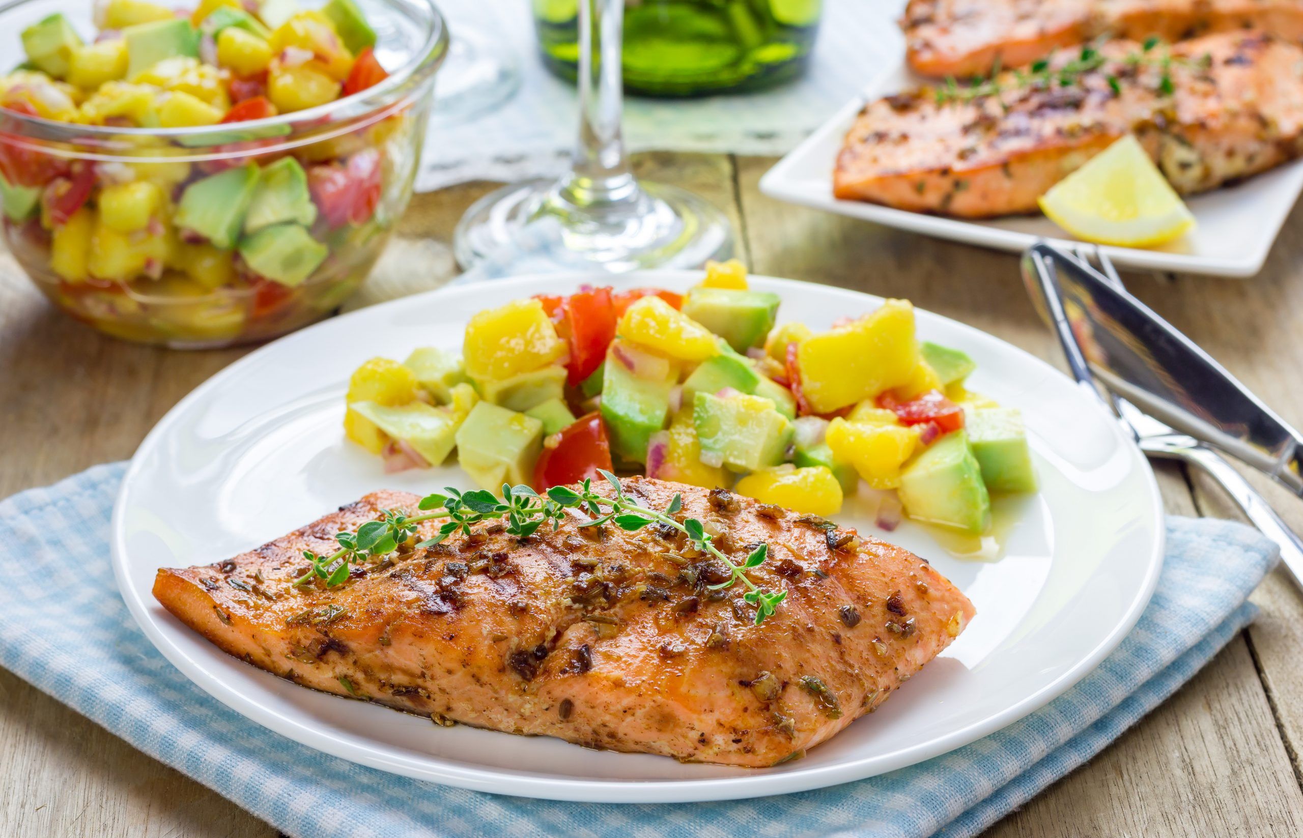 Barbecued Spiced Salmon with Avocado-Mango Salsa